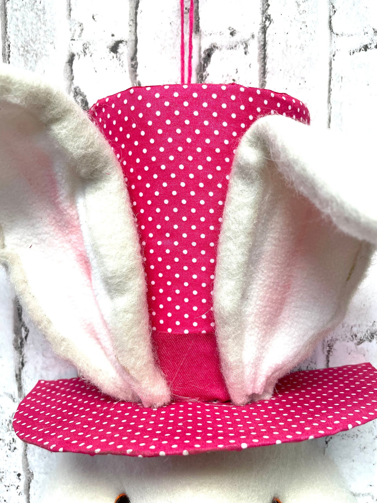 White Bunny With Hot Pink Hat and Bow - Wreath Attachment