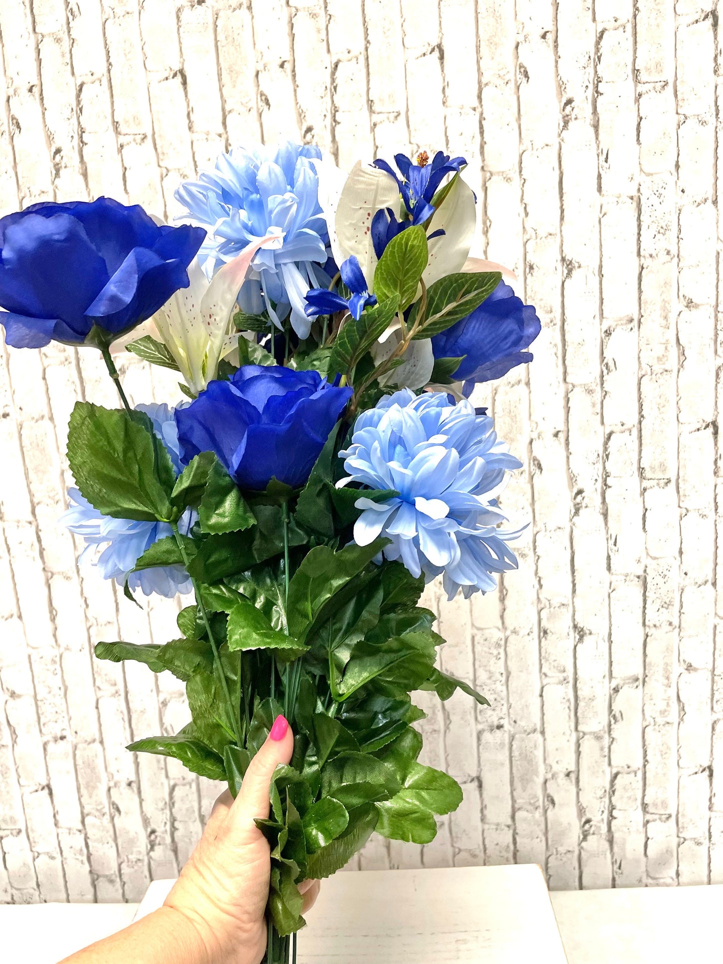 Blue silk flower bush, 35121BL, multi color blue silk flower bush, silk flower bush, spring silks, blue silks