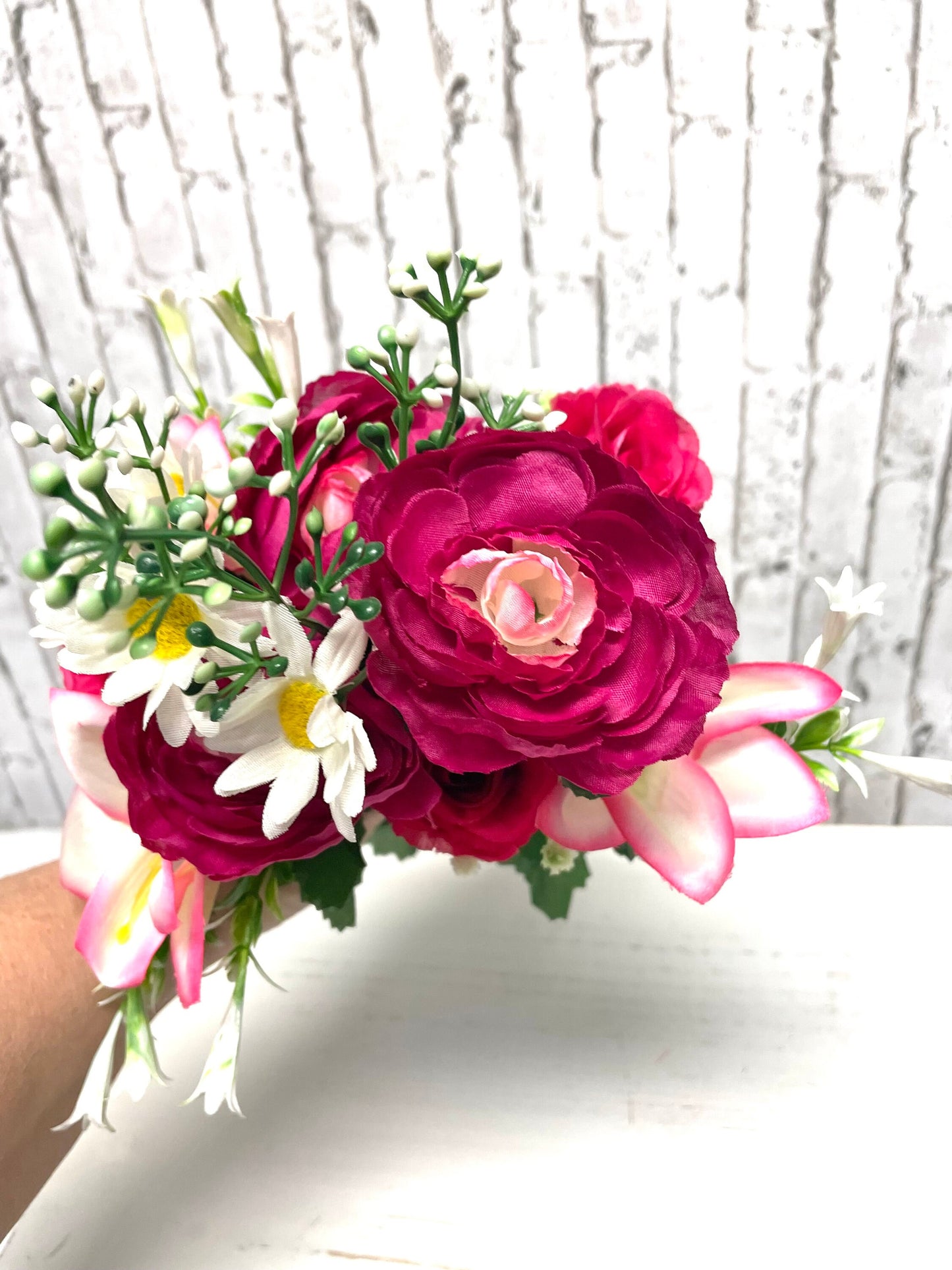 Lily rose bush, 63516BTPK, spring bush, spring silk bush, hot pink and white silk bush, pink spring bush, pink summer bush