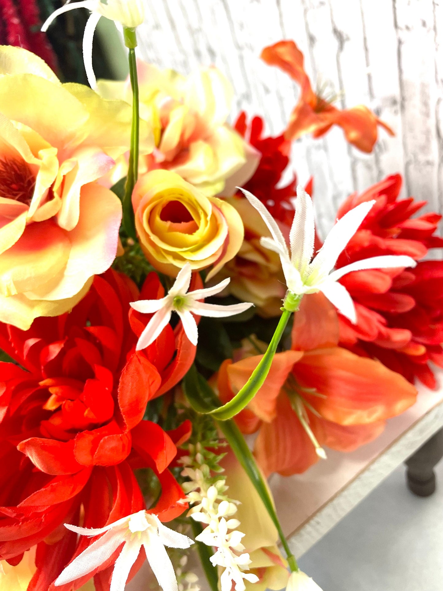 Mum Lily rose bush, 35101COOR, silk floral bush, orange silk flowers, orange silk bush, spring florals, summer florals