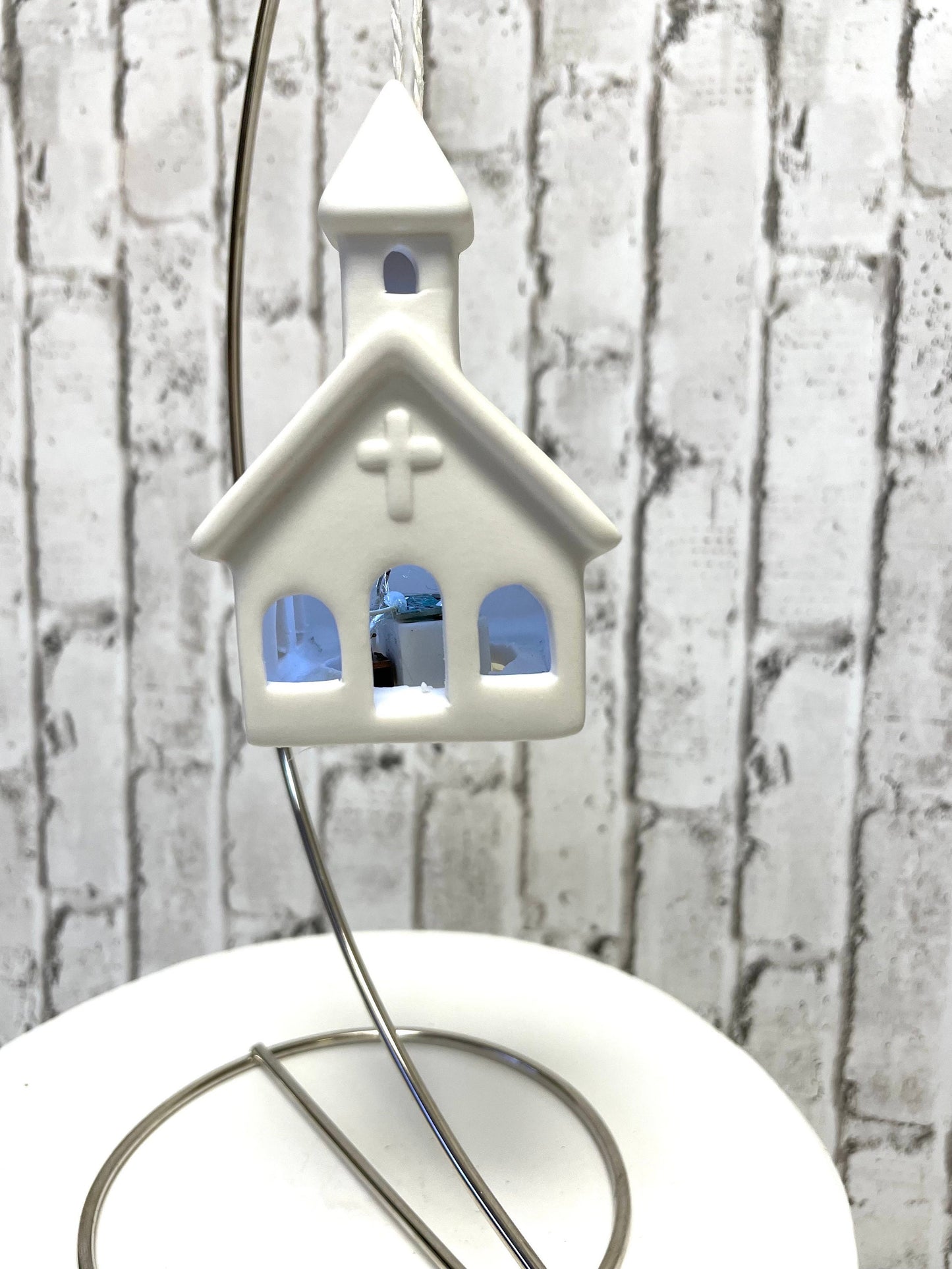 light up white church ornament