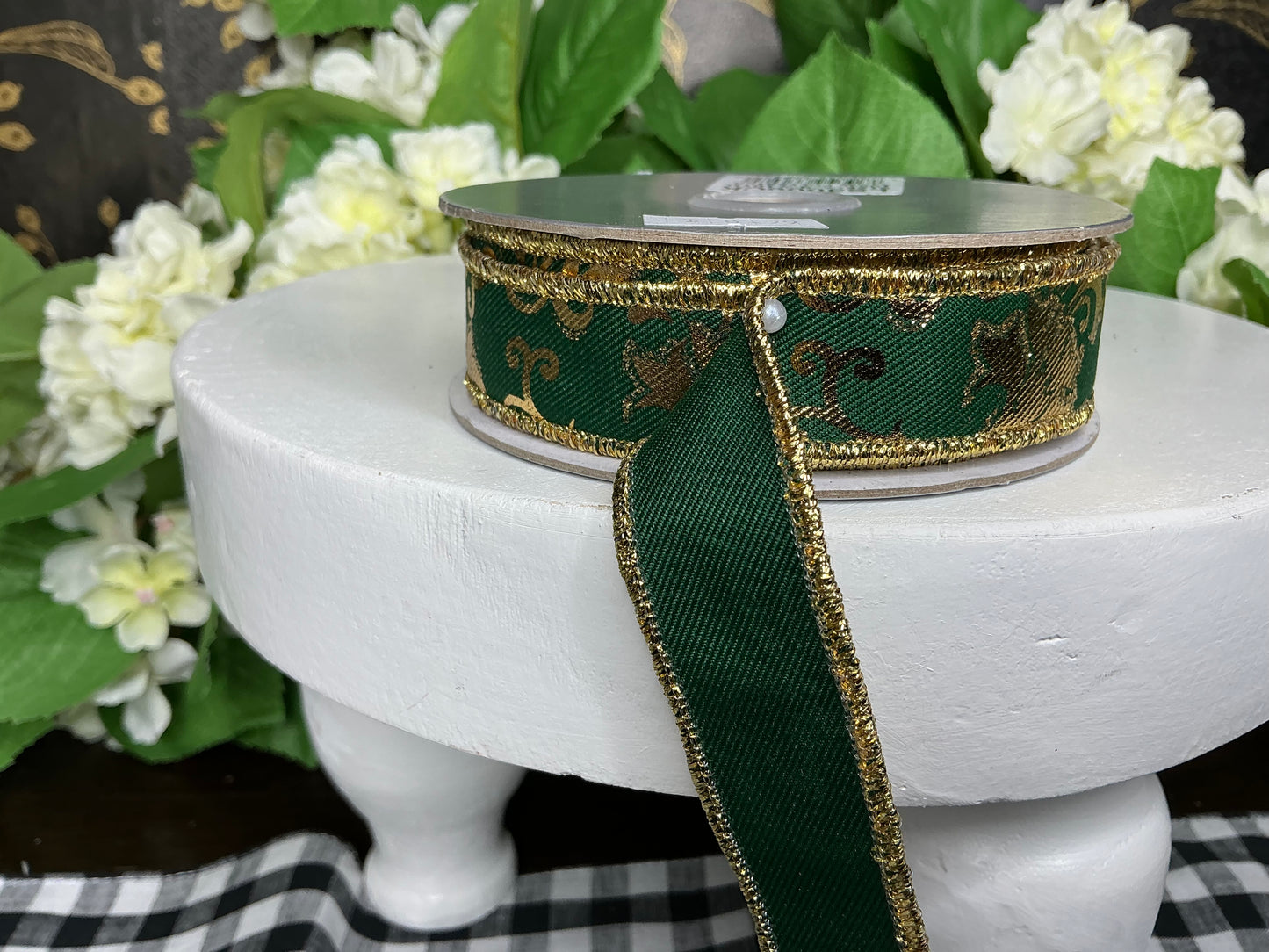 Green with Metallic Gold Ribbon, 7/8”x10YD
