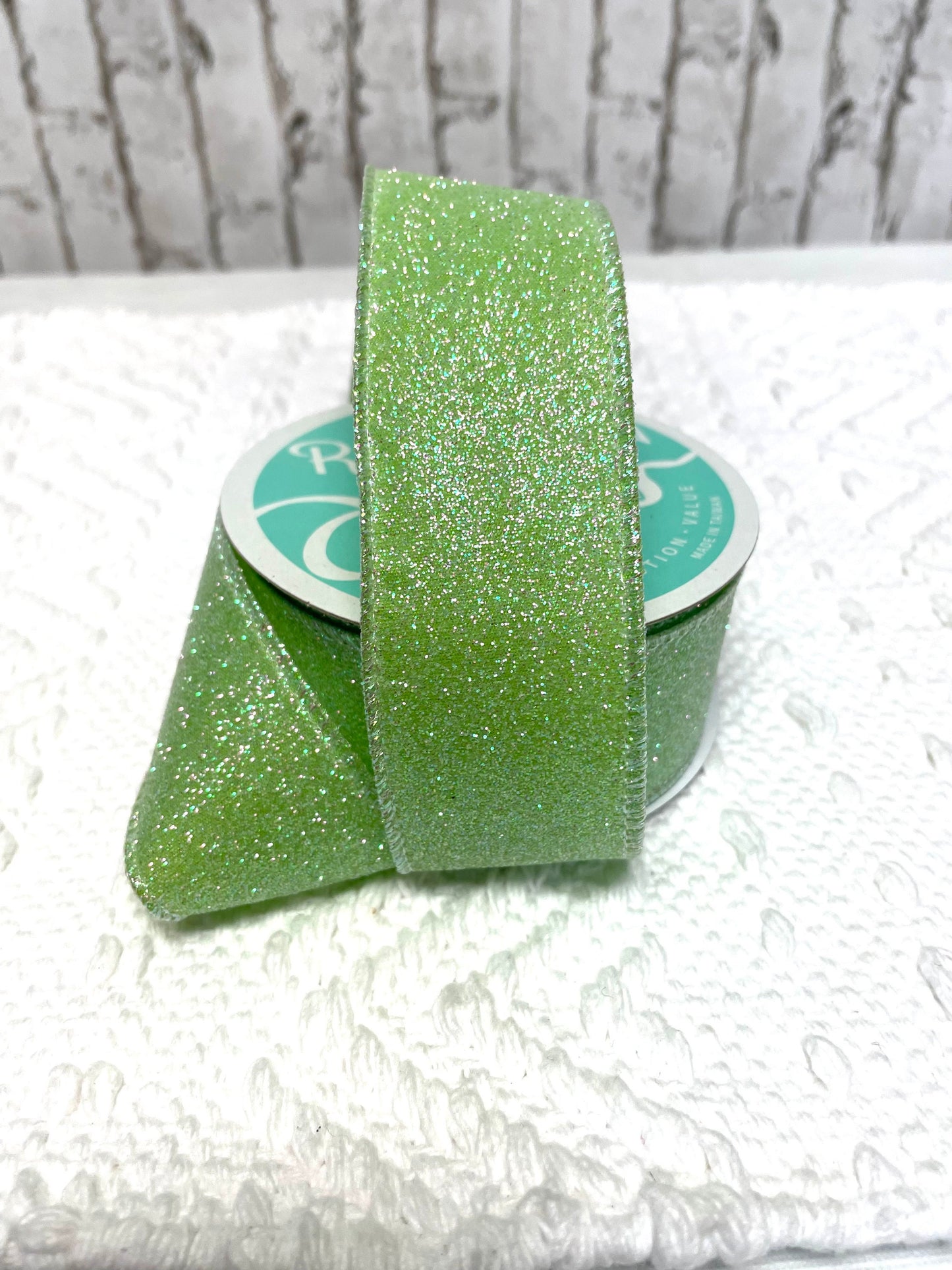 Pastel green iridescent glitter ribbon, RGA181633