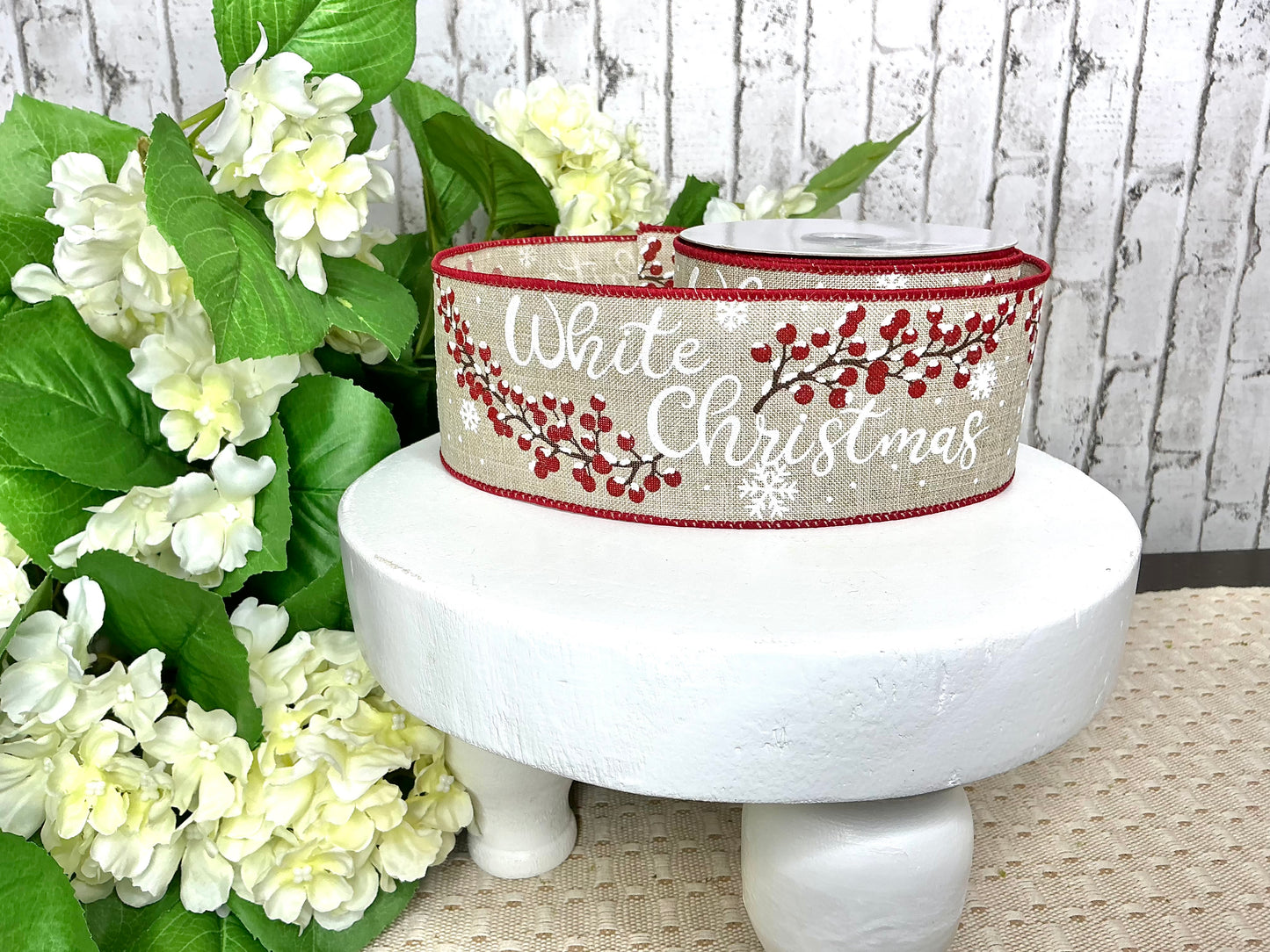 White Christmas Ribbon with red. RGF137667