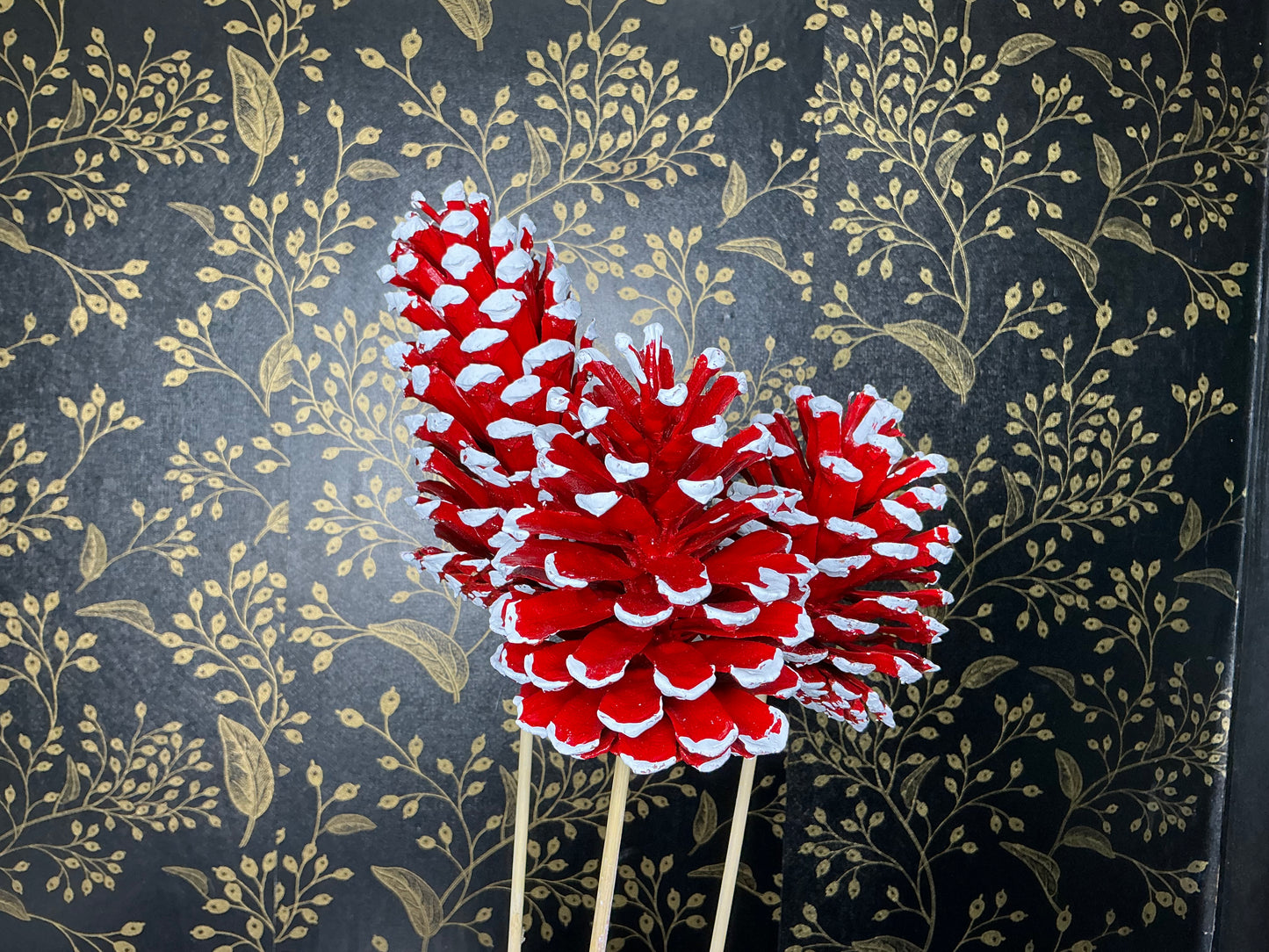 Red/White Longleaf Pinecones, Set of 3