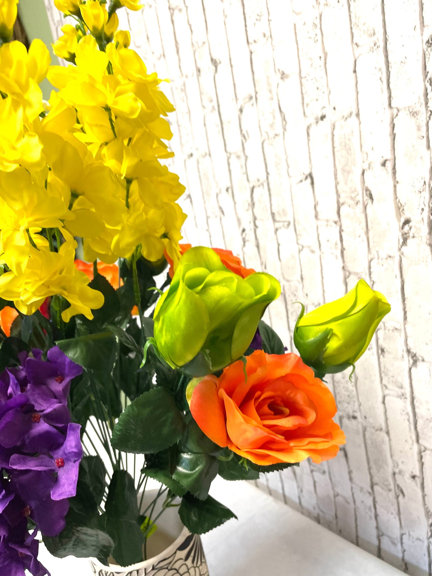 Spring bush, orange, purple, yellow