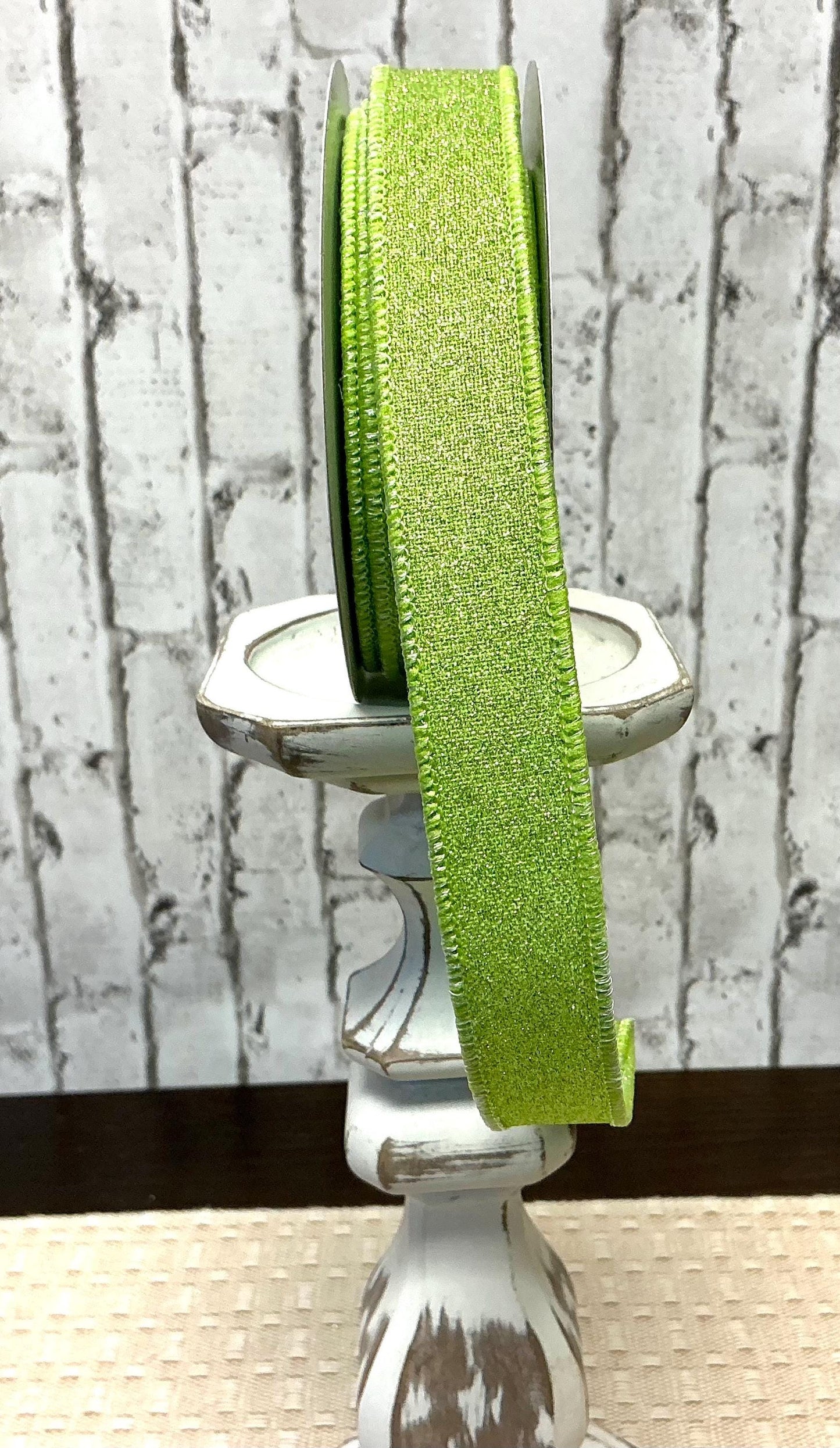 Bright Green Shimmer Ribbon, 7/8” x 10YD, Wired, RGE738009