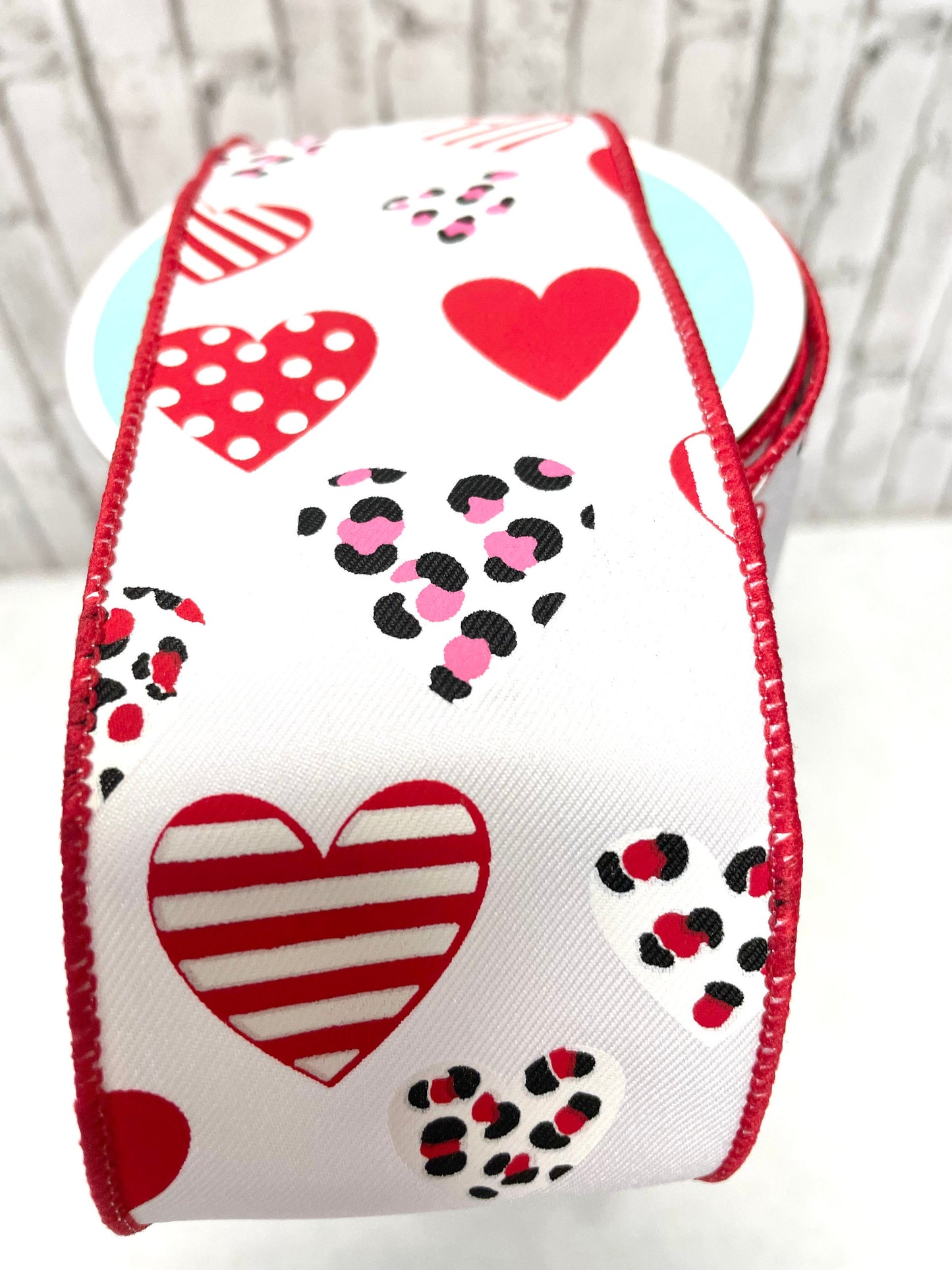 RGC177727, multi heart ribbon, white with hearts ribbon