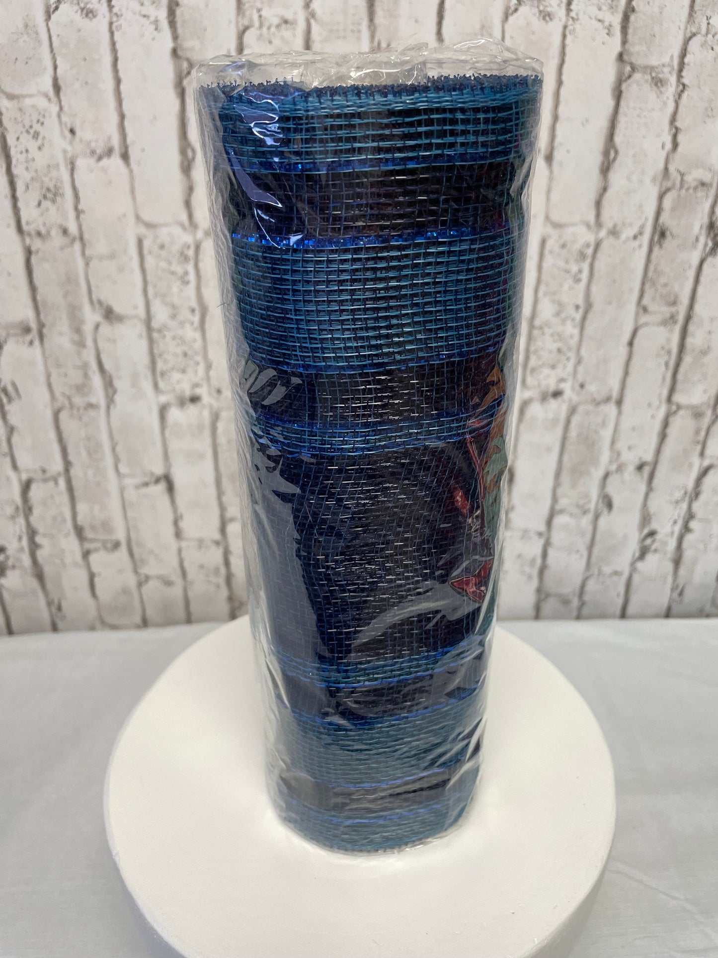 wide striped blue mesh, RY1383NY, two tone blue mesh, deco mesh blue