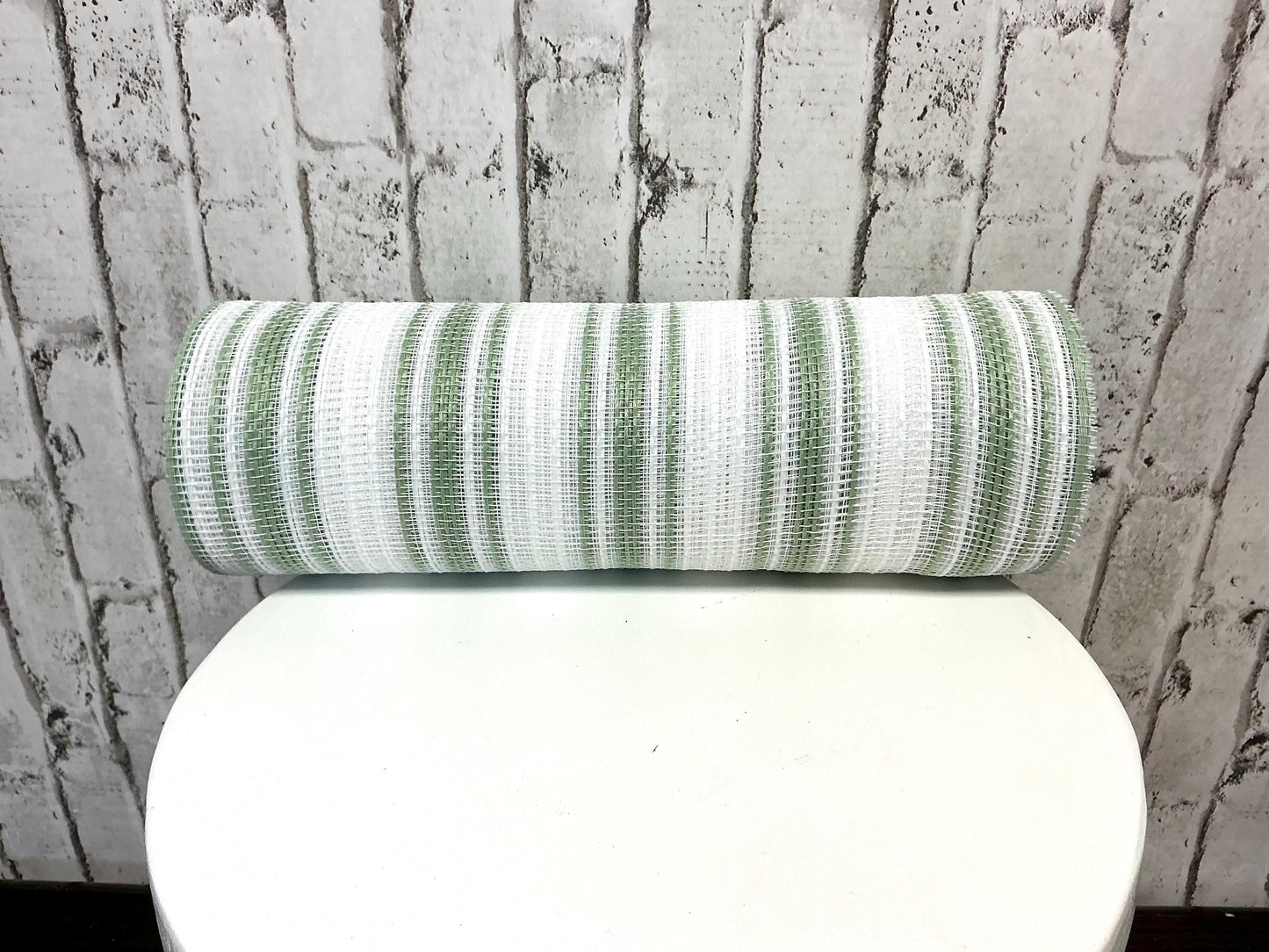 Sage Green and cream stripe Mesh, 10”x10YD, RY8344R8