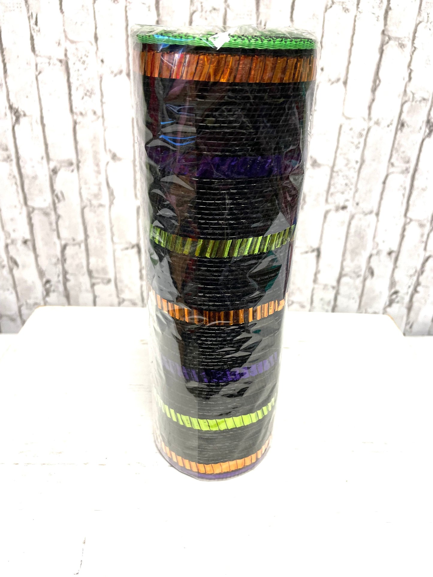 RY851476, metallic stripes Halloween mesh, black multi stripe Halloween mesh