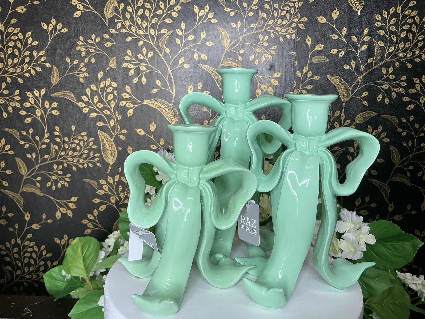 Green Bow Candlestick Holder Set - 4611370