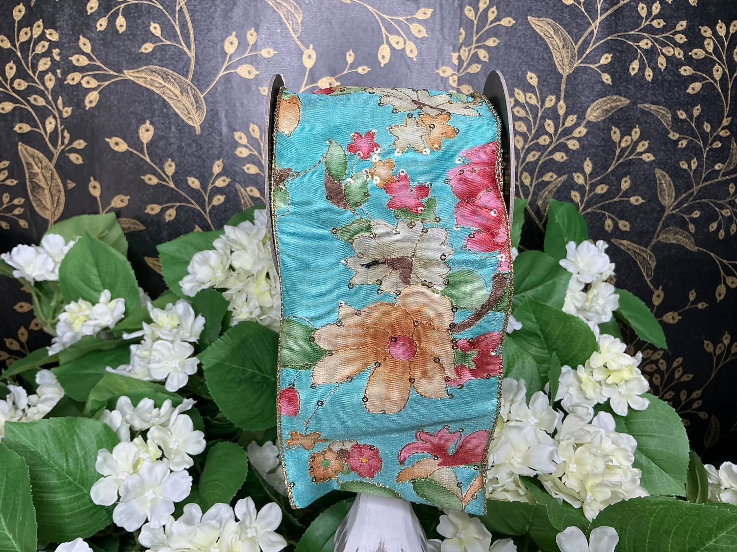 Teal Floral Ribbon - d stevens - 88-4825
