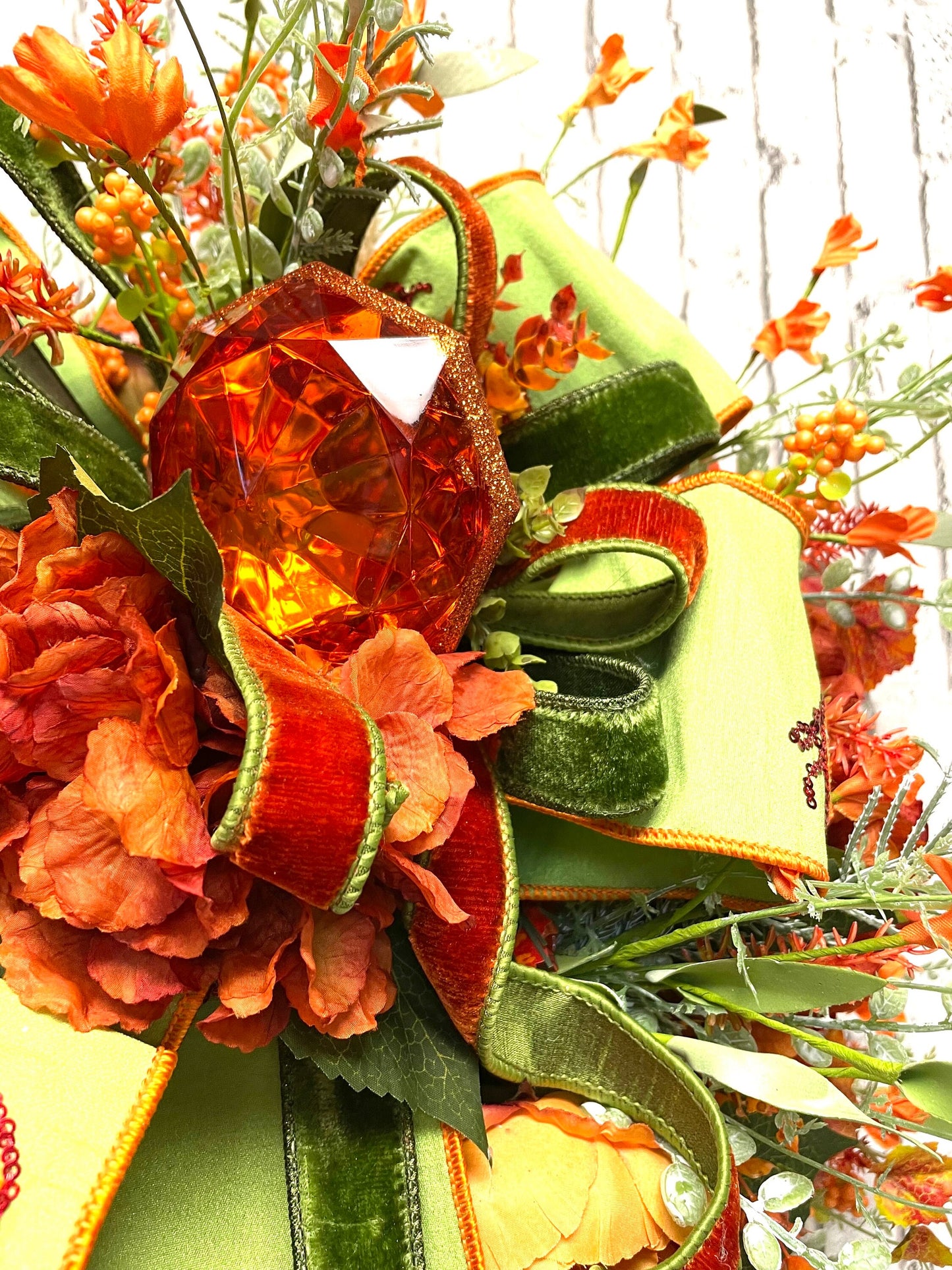 fall swag, fall pumpkin swag, fall decor, fall swag with designer pumpkins, autumn color fall swag, velvet pumpkin swag, shipping included