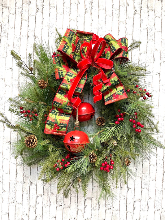 pine and cedar wreath, pine wreath, pine door decor, Christmas wreath, Christmas decor, all greenery Christmas wreath, shipping included