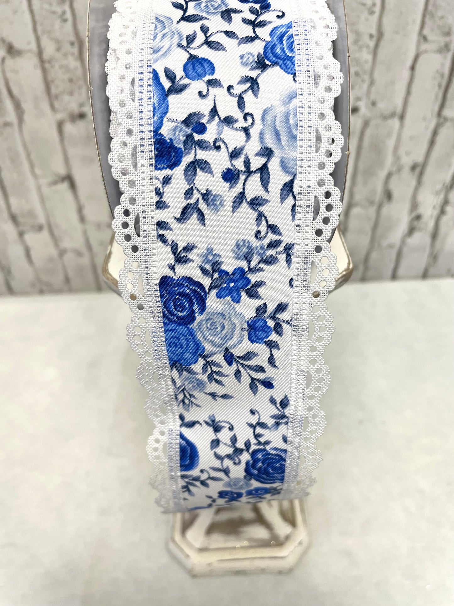 Spring ribbon, RGA8&92RW, mini roses ribbon, summer ribbon, blue and white ribbon, everyday ribbon, Easter ribbon, Mother’s Day ribbon