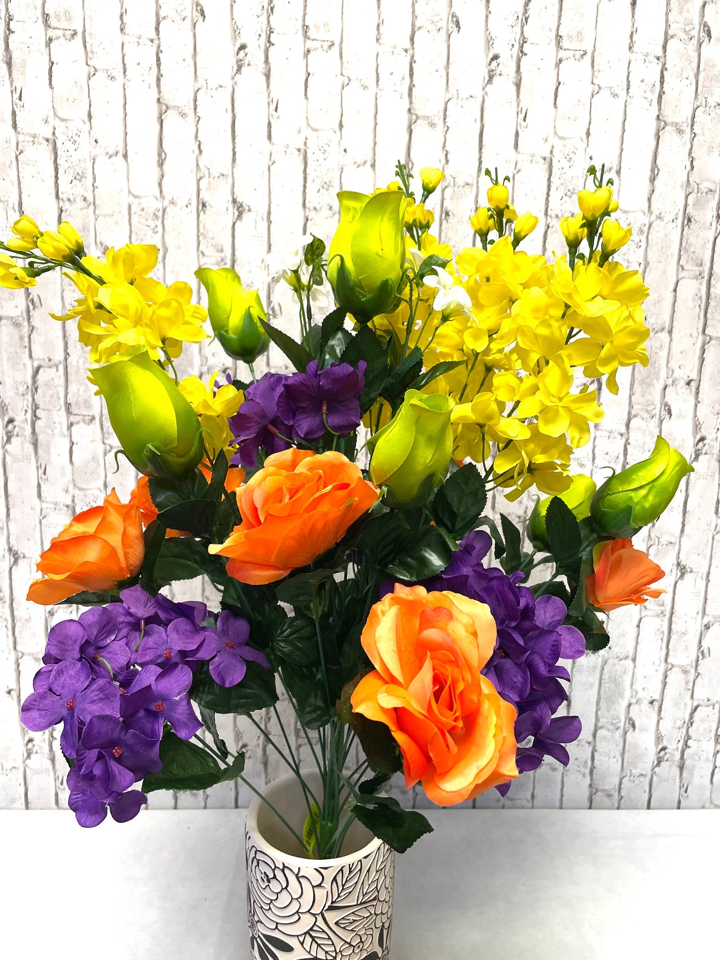 Spring bush, orange, purple, yellow
