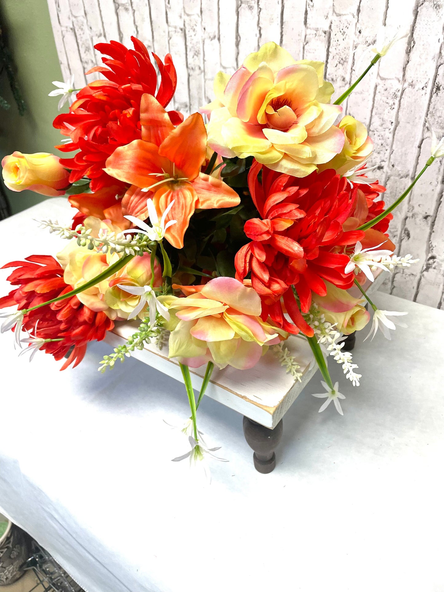 Mum Lily rose bush, 35101COOR, silk floral bush, orange silk flowers, orange silk bush, spring florals, summer florals