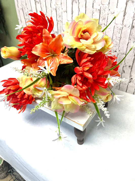 Mum Lily rose bush, 35101COOR, silk floral bush, orange silk flowers, orange silk bush, spring florals, summer florals