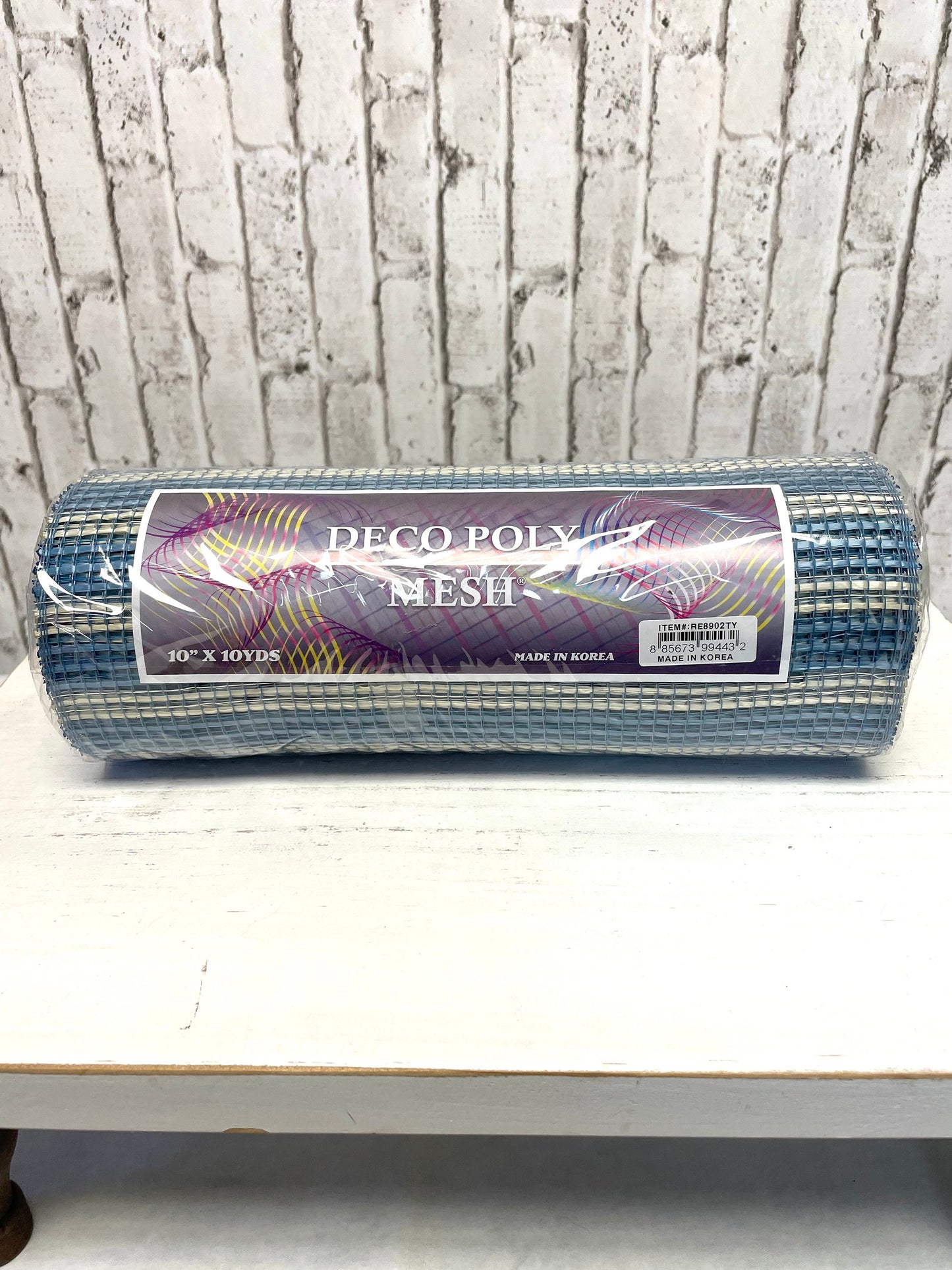 Denim blue and cream vertical stripe fabric mesh, RE8902TY, everyday mesh, blue mesh, spring fabric mesh, summer mesh