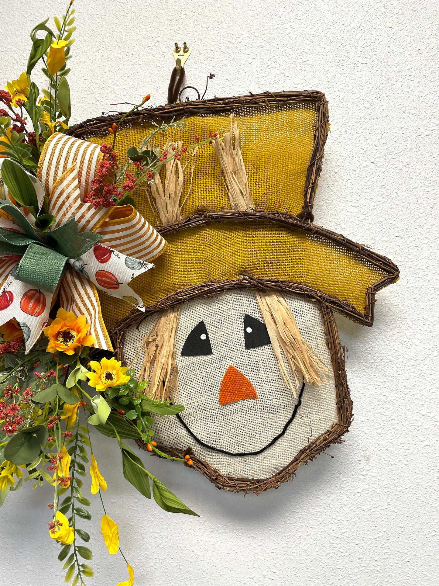 Fall wreath, scarecrow wreath, grapevine wreath, fall grapevine wreath, fall door hanger, scarecrow door hanger, shipping is included