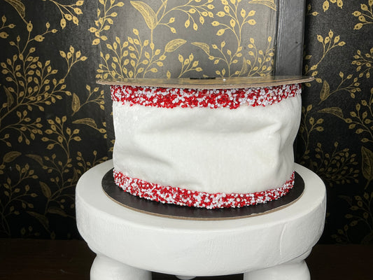 White Velvet Ribbon with Red/White Trim - Vickerman