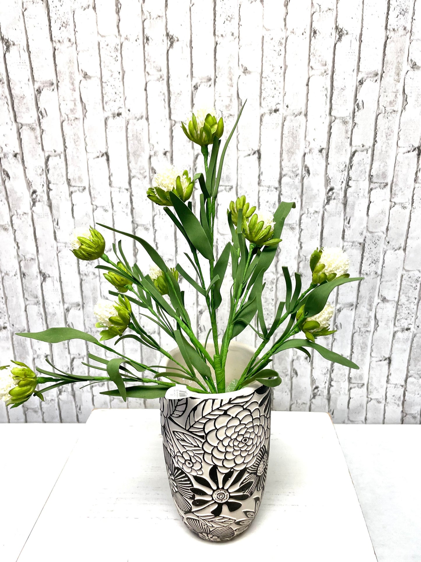 white flocked thistle bush, cream thistle bush, MTF23665,