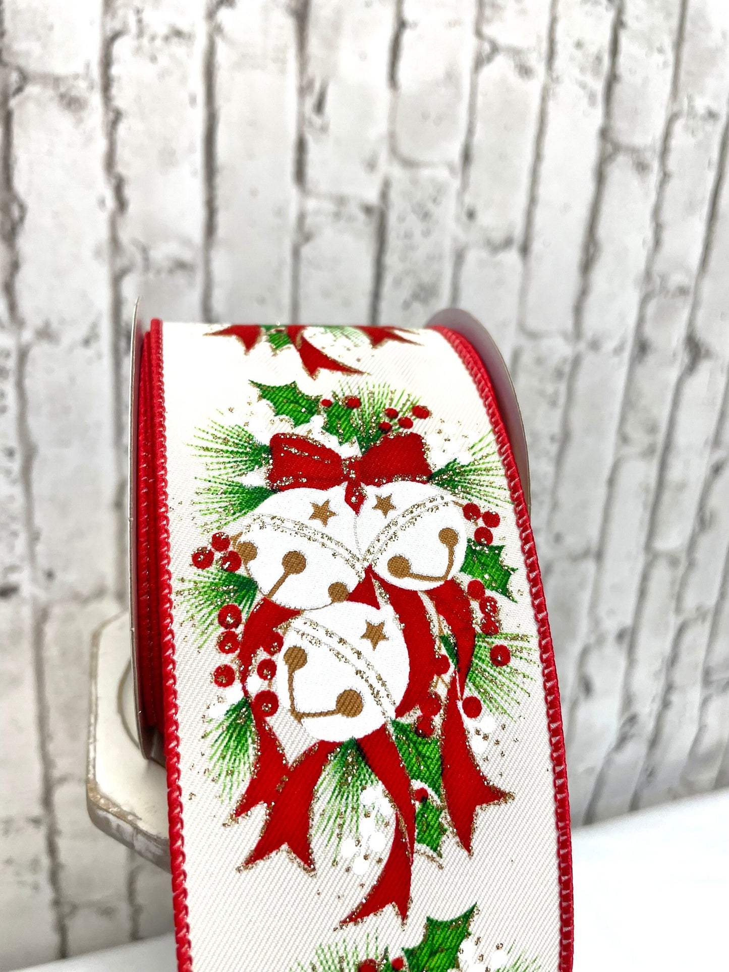 jingle bell/ hollyberry/pine ribbon, RGE154730, Christmas ribbon, Christmas bells ribbon, bell ribbon