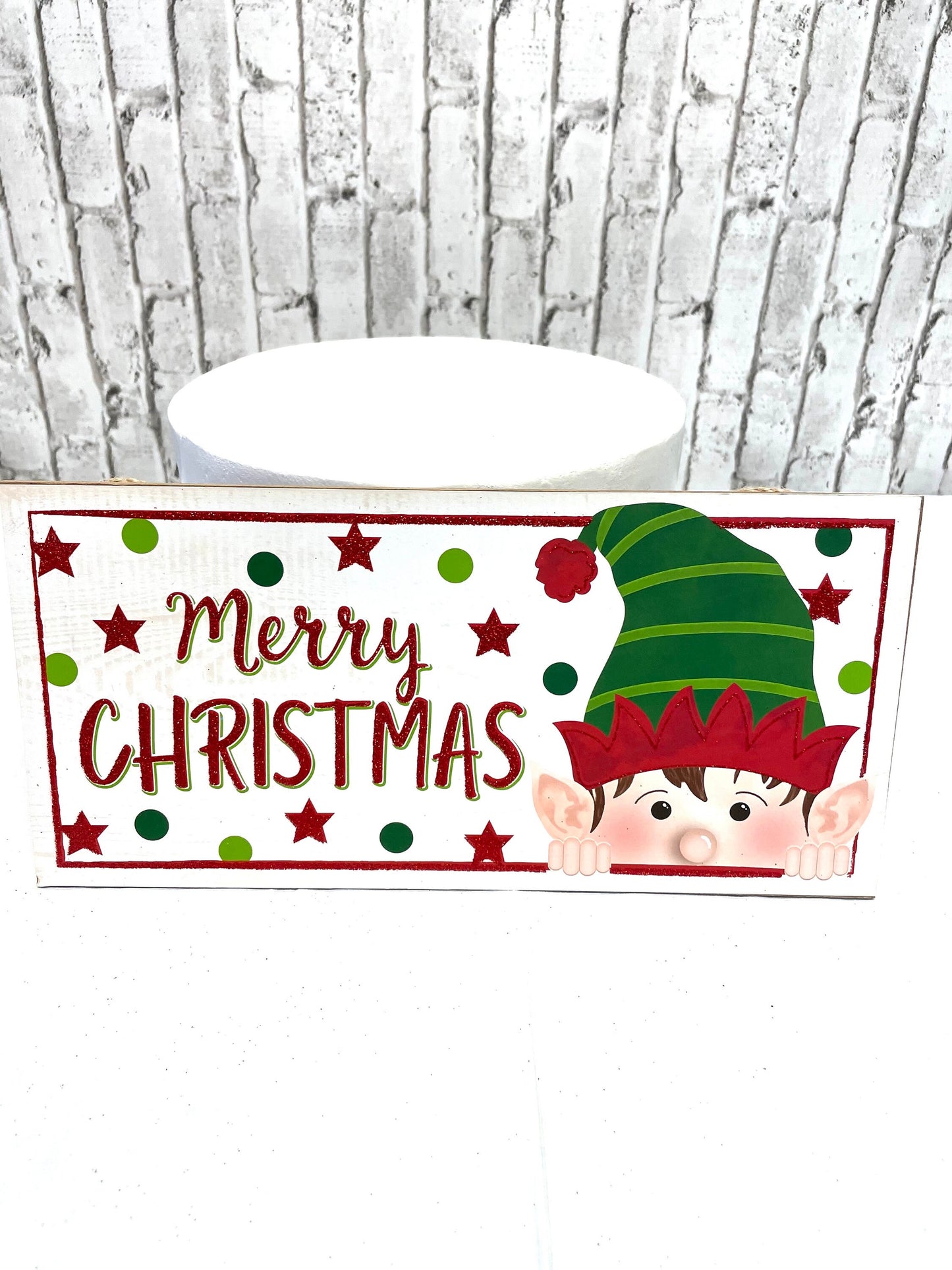 elf peeking sign, Christmas wreath sign, AP8849, elf sign