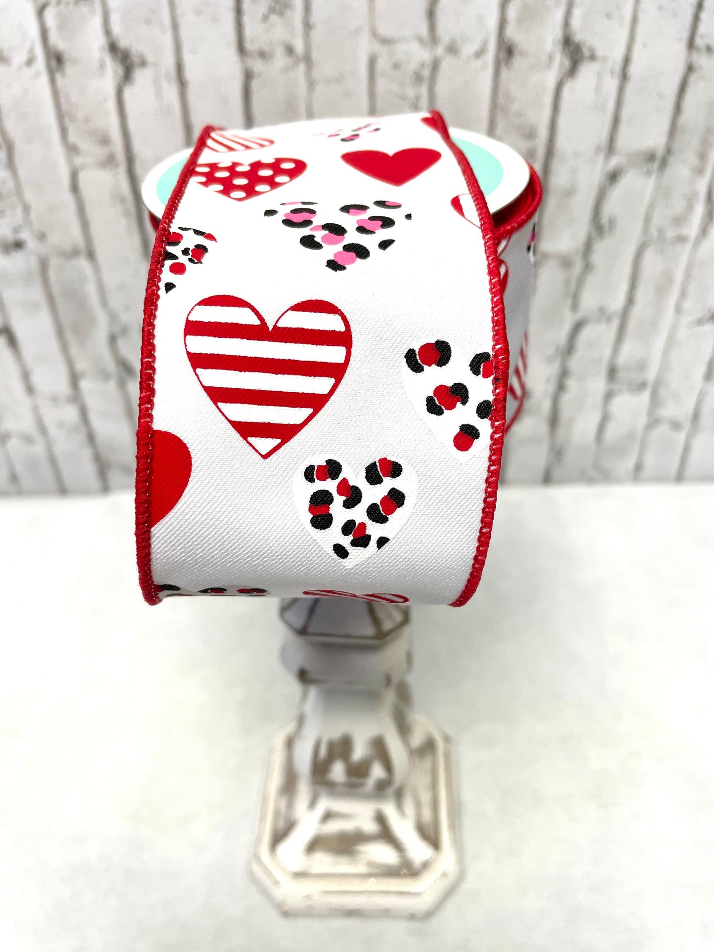 RGC177727, multi heart ribbon, white with hearts ribbon