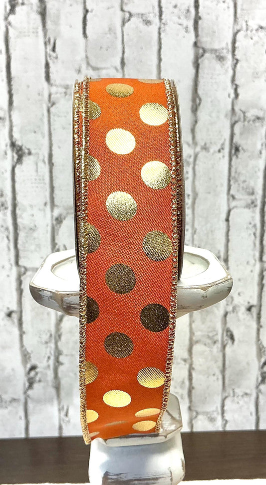 Orange with metallic gold dots, Wired, 1.5” x 10YD, RGE1661T3