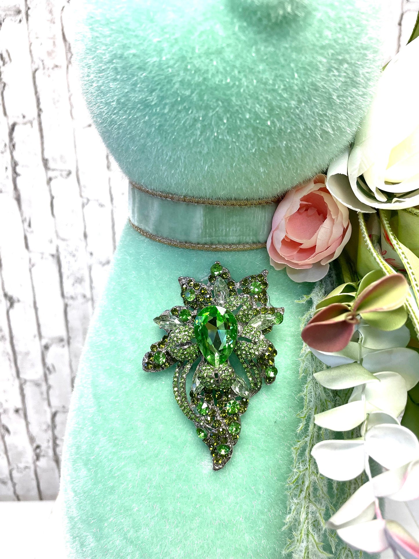 Flocked Easter bunny with jewels and florals, X-Large flocked bunny, mint flocked bunny, Easter decor, not styrofoam, shipping included