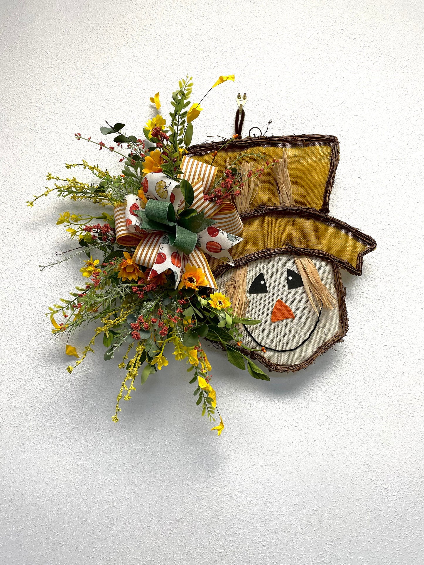 Fall wreath, scarecrow wreath, grapevine wreath, fall grapevine wreath, fall door hanger, scarecrow door hanger, shipping is included