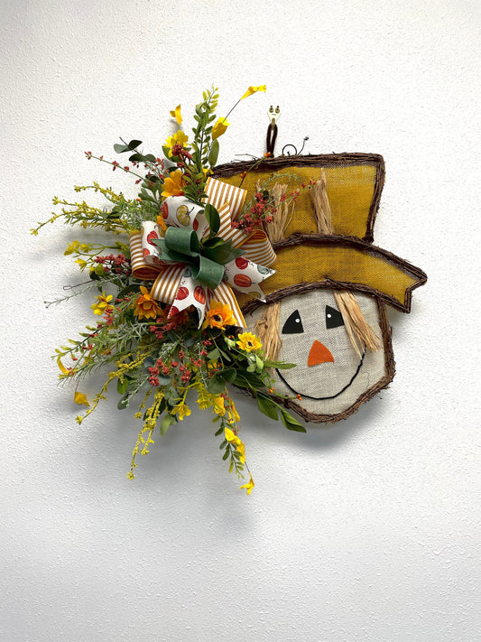 Fall wreath, scarecrow wreath, grapevine wreath, fall grapevine wreath, fall door hanger, scarecrow door hanger, shipping is included