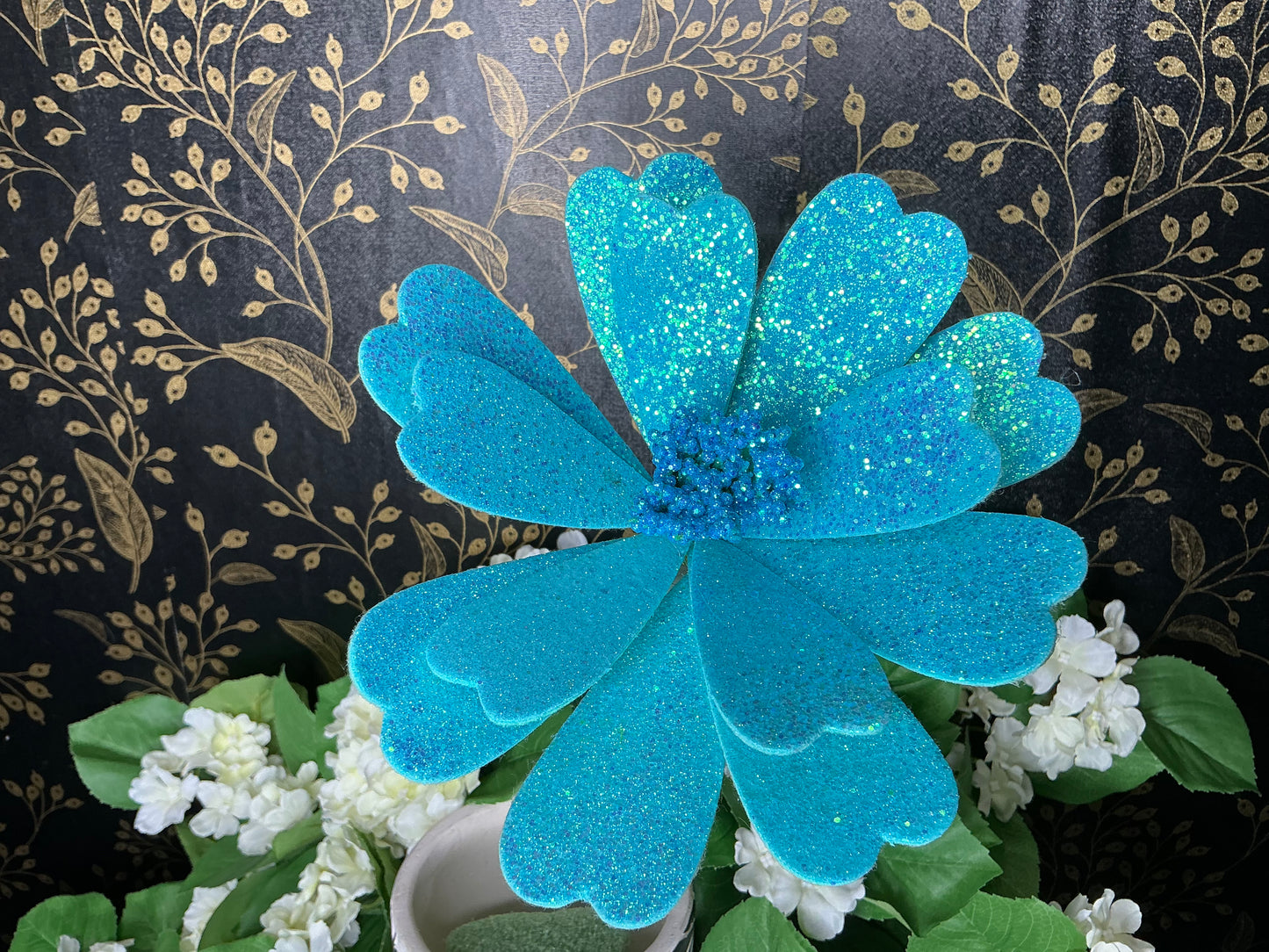 Teal Glittery Daisy Pick - 63575BL