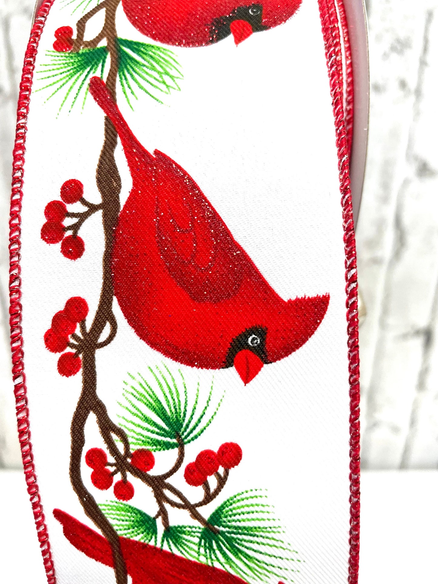 cardinal ribbon, RGE109927, white burlap Cardinal ribbon, Christmas ribbon