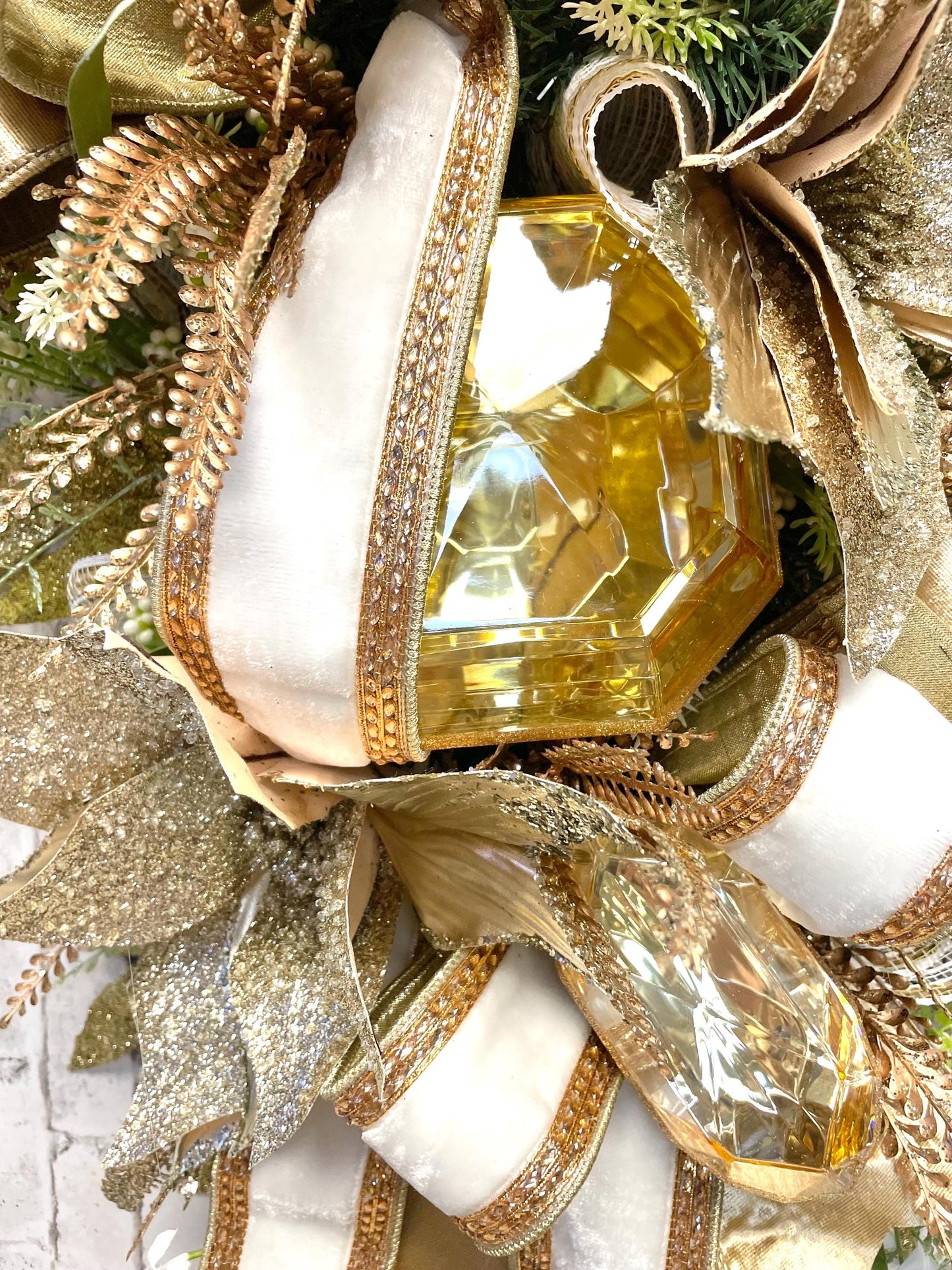 Gold and white glam jewel swag, glam Christmas swag, white and Gold glam Christmas swag, Christmas decor, shipping included in price