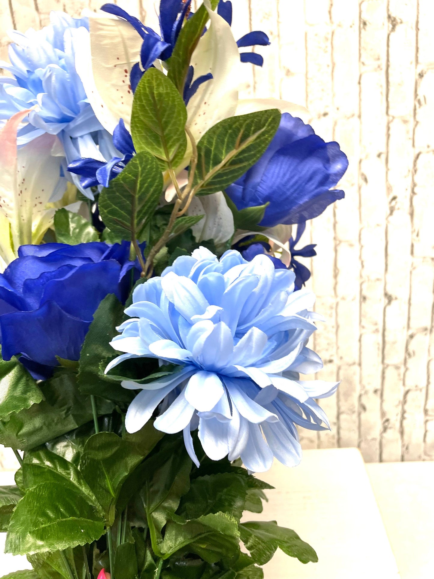 Blue silk flower bush, 35121BL, multi color blue silk flower bush, silk flower bush, spring silks, blue silks