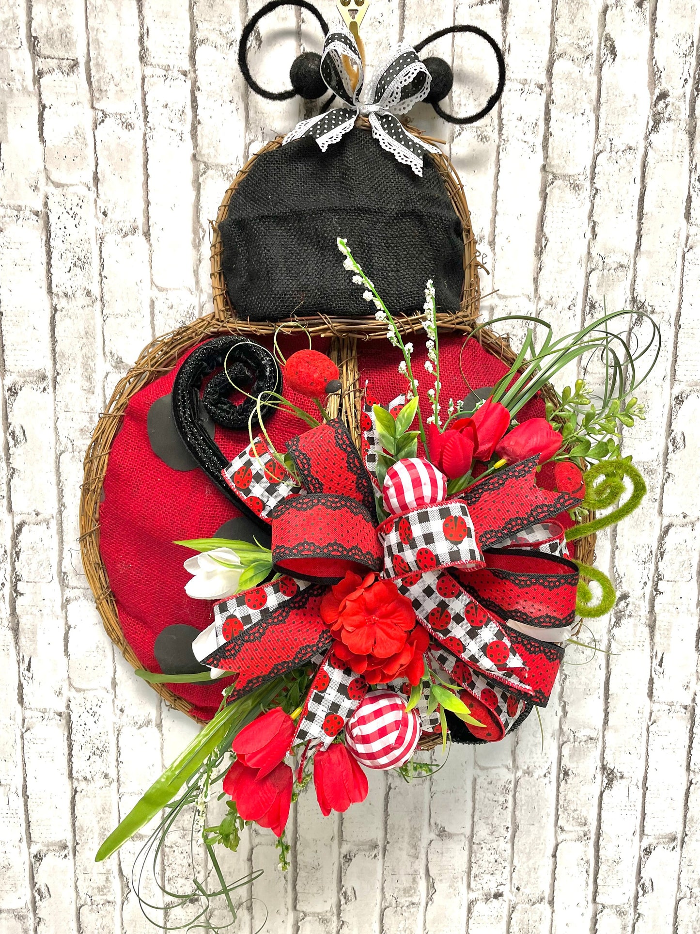 Lady bug grapevine wreath, spring wreath, summer wreath, spring door hanger, summer door hanger, lady bug decor, shipping included