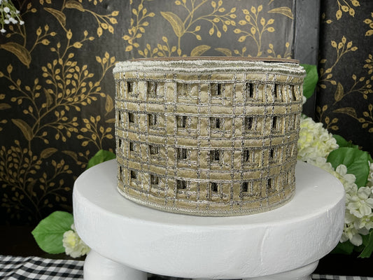 Metallic Dupion Clairvaux Window Pane Ribbon, Platinum - d stevens