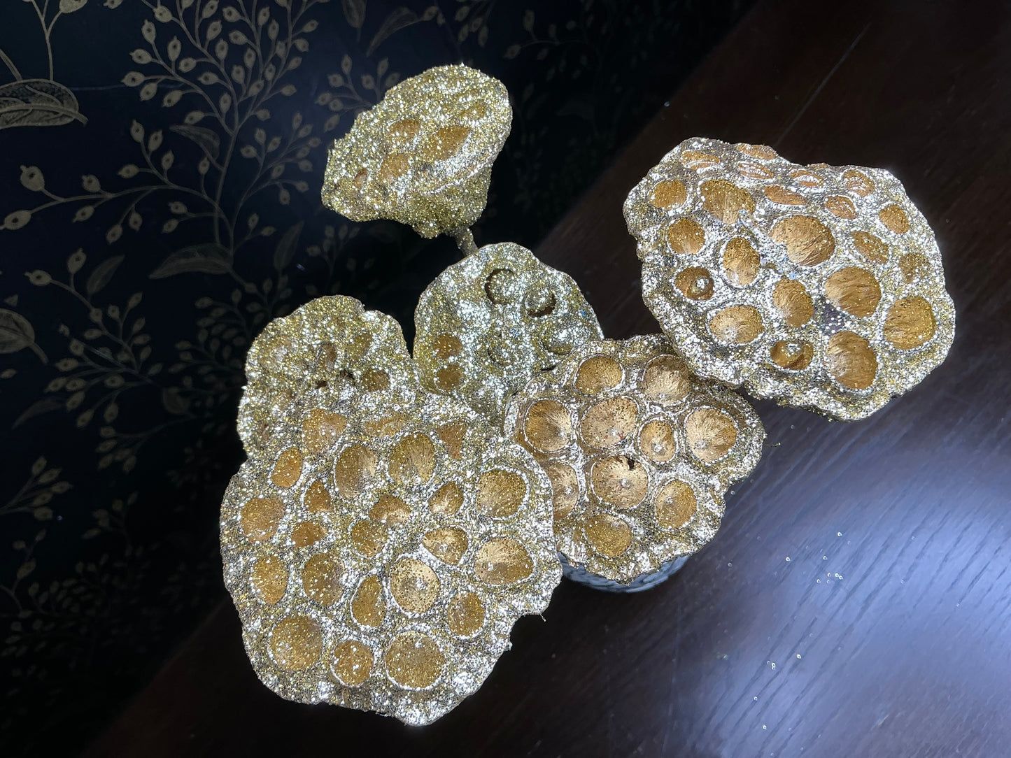 Lotus Pods, Gold Glitter, Set of 6