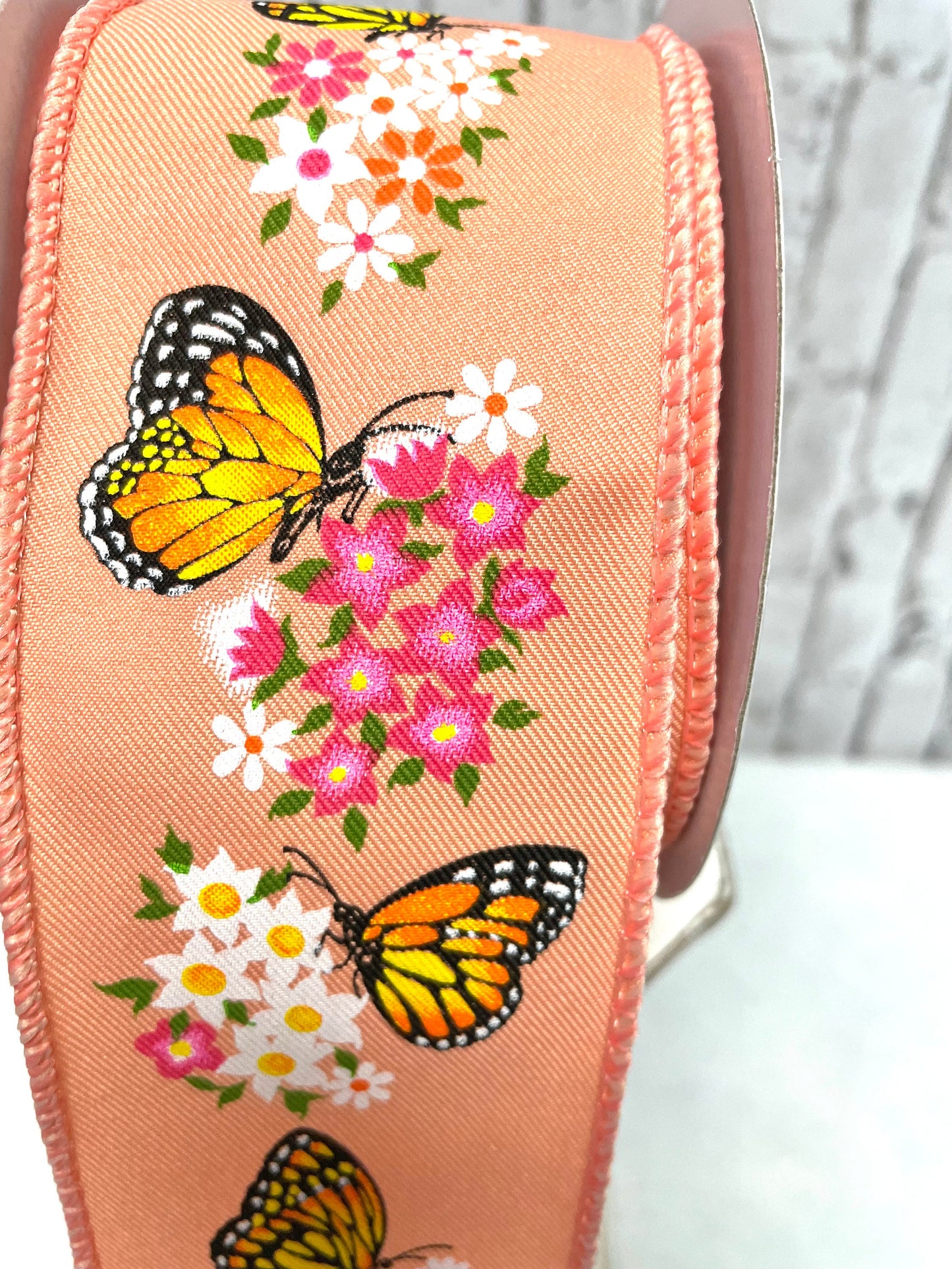 Peach butterfly ribbon, monarch butterfly ribbon, RGE174921