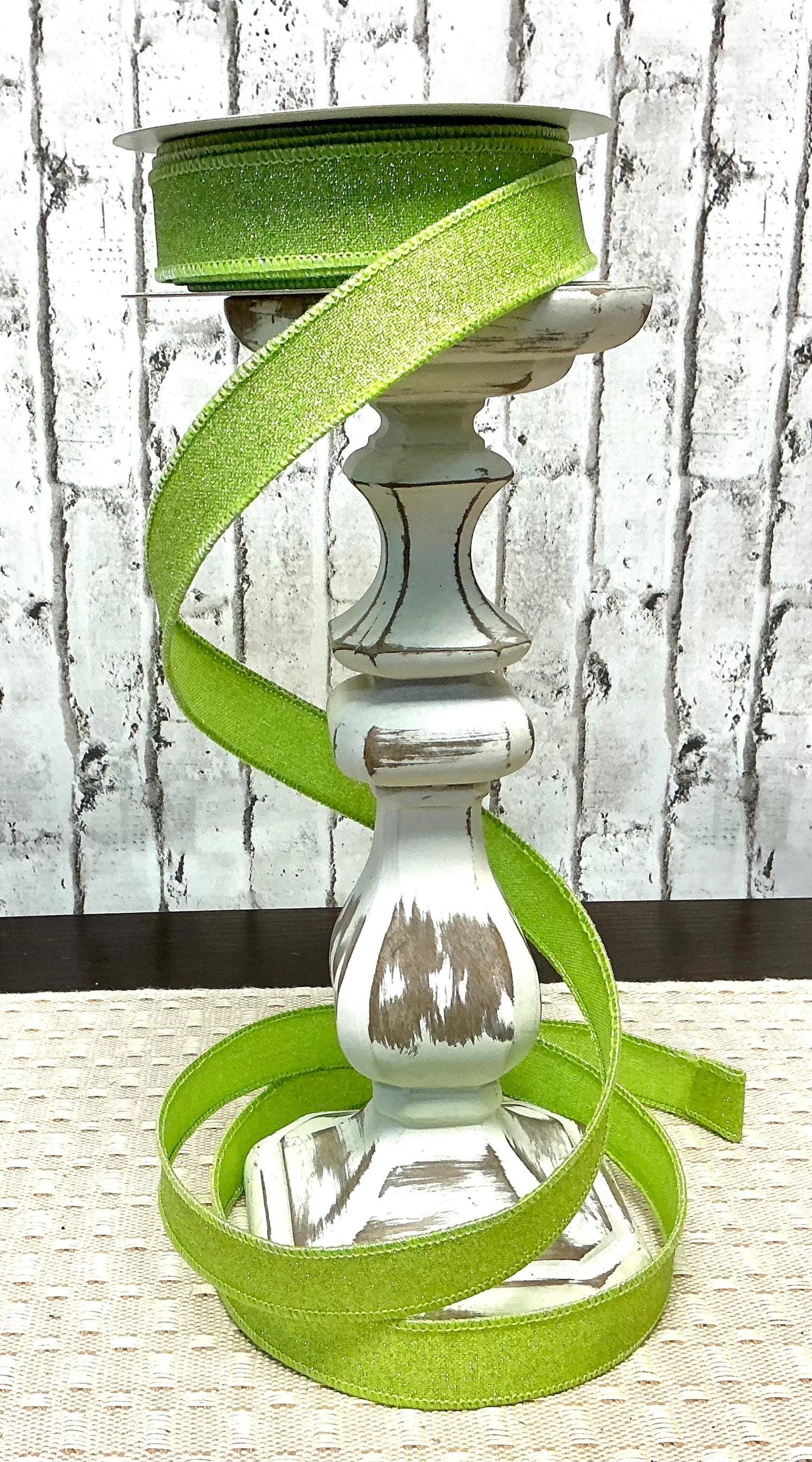 Bright Green Shimmer Ribbon, 7/8” x 10YD, Wired, RGE738009