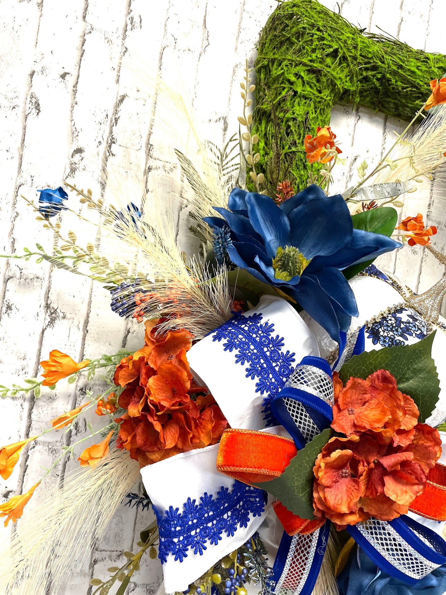 Fall wreath, fall boho wreath, fall decor, blue and orange fall wreath, pumpkin wreath, blue and orange boho decor, shipping included