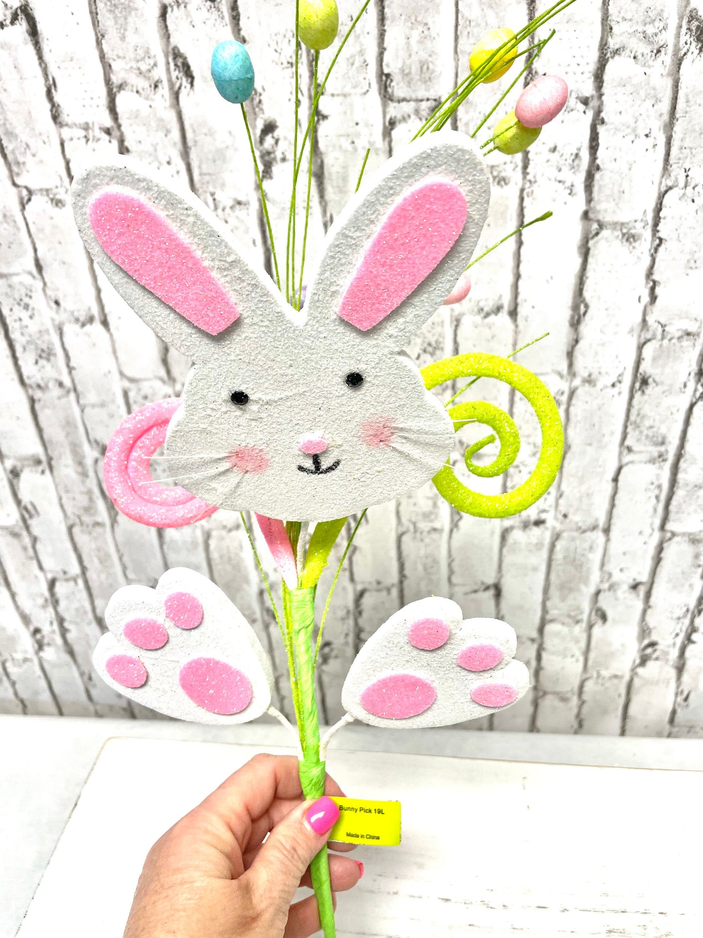 Bunny spray, Easter spray, 61904EAS, bunny curly pick, bunny pick, spring pick, Easter pick