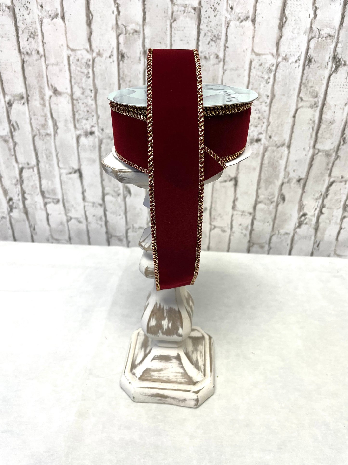 1.5 dark maroon velvet ribbon trimmed in gold, RL194505