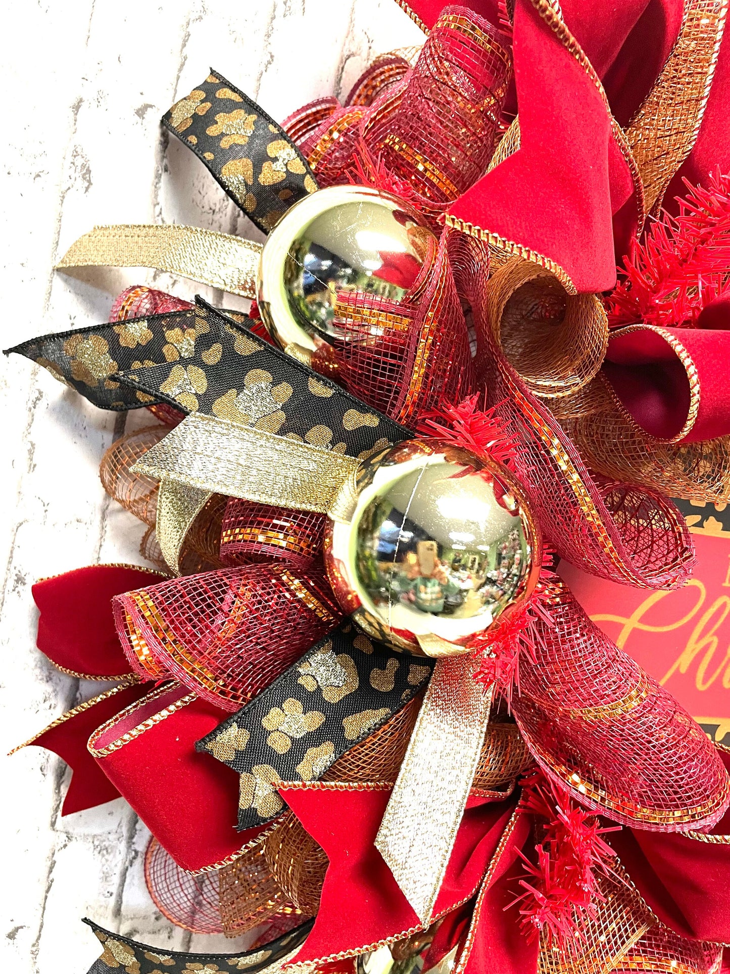 Christmas wreath, Christmas wreath with leopard, Christmas wreath with cheetah,  Christmas mesh wreath, free shipping
