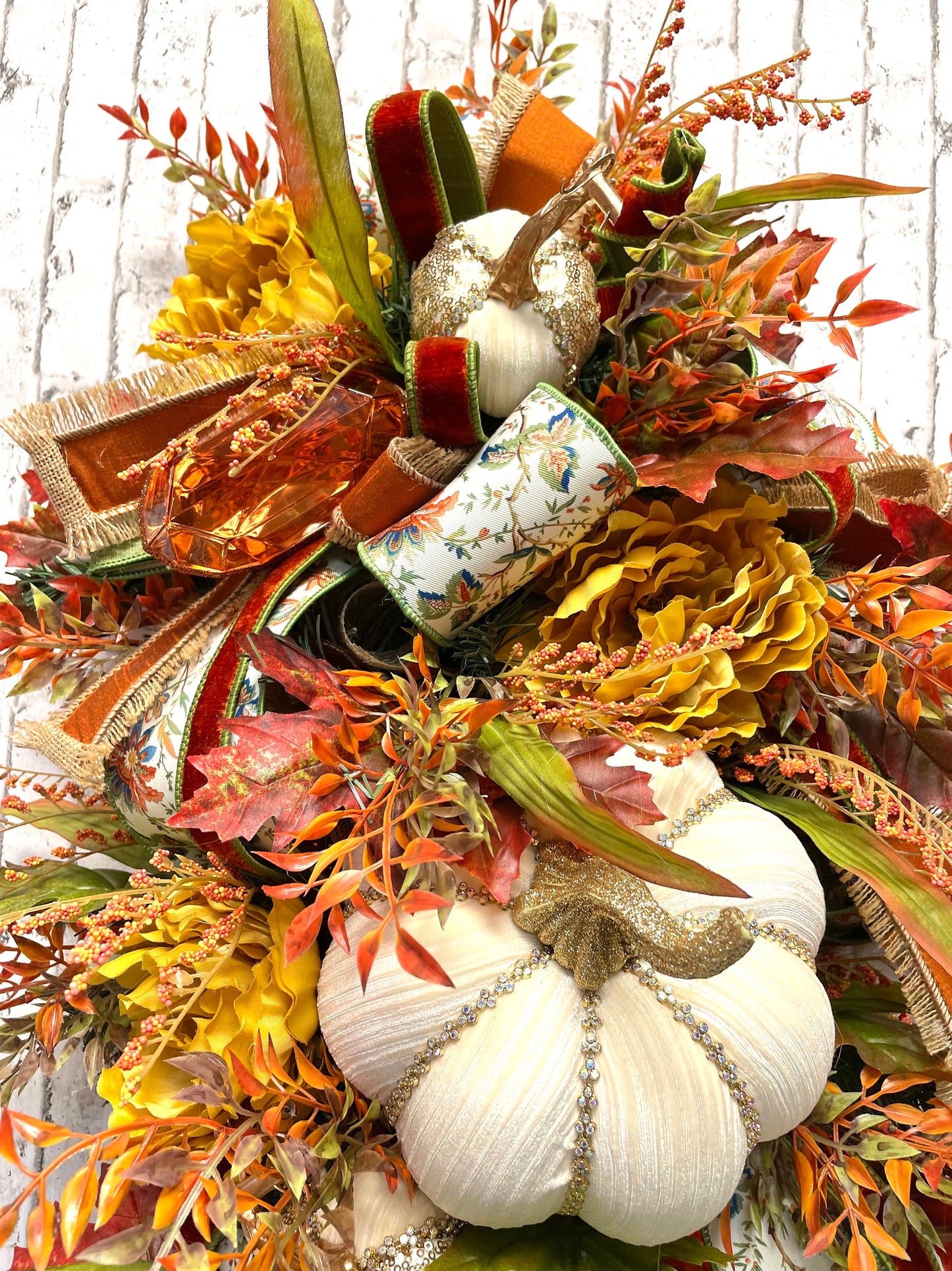 glam fall swag, designer pumpkin and jewels fall swag, glam fall wall decor, mark Robert’s  glam pumpkin, shipping included