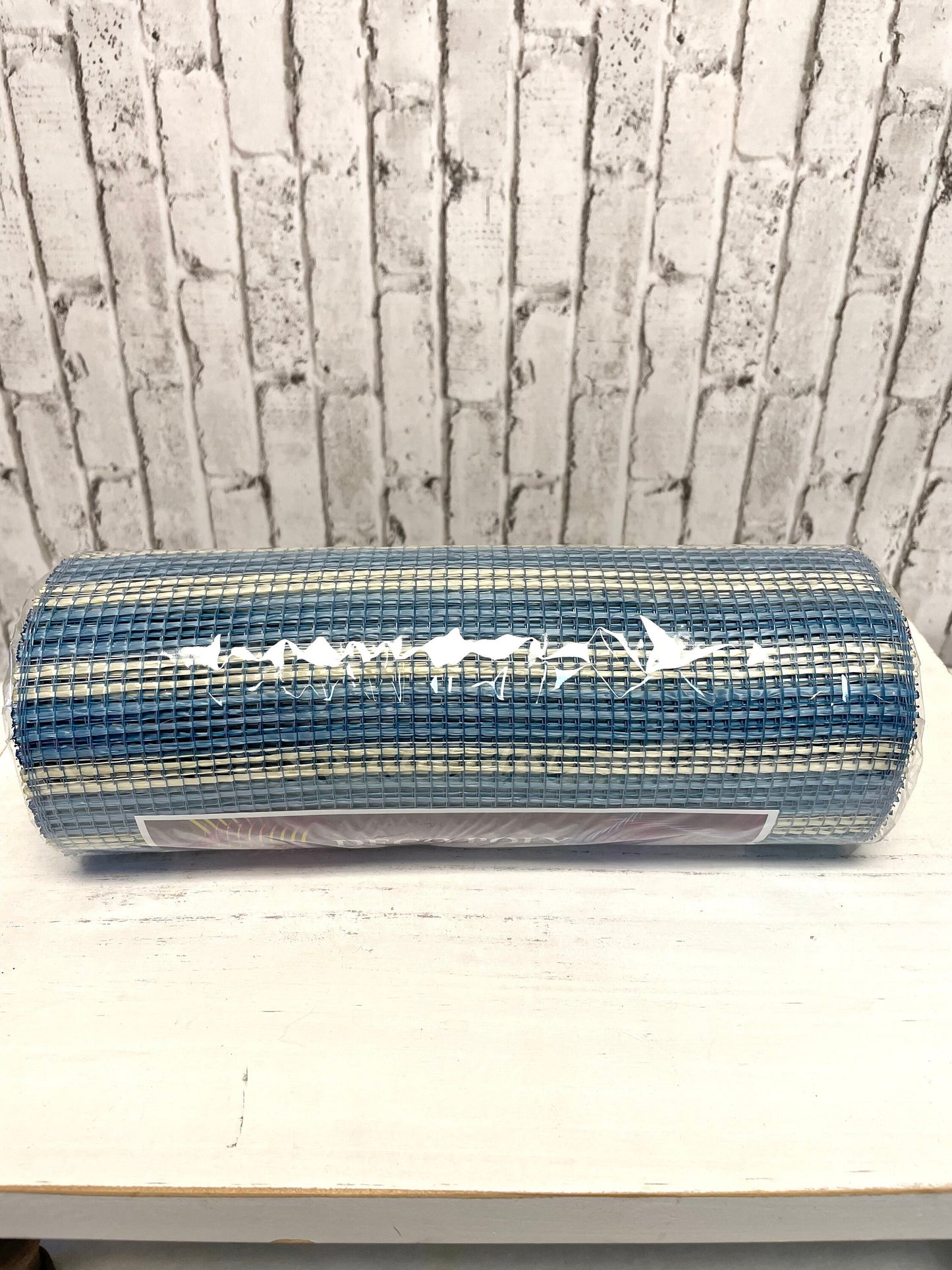 Denim blue and cream vertical stripe fabric mesh, RE8902TY, everyday mesh, blue mesh, spring fabric mesh, summer mesh