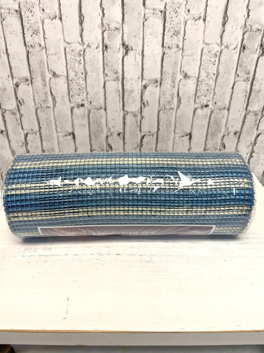 Denim blue and cream vertical stripe fabric mesh, RE8902TY, everyday mesh, blue mesh, spring fabric mesh, summer mesh